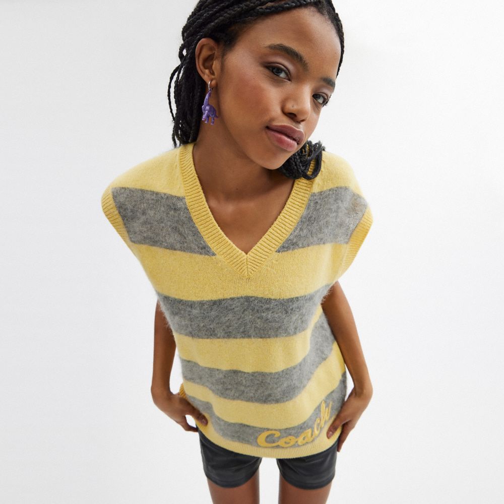 Yellow Multi Coach Sweater Vest | COH866887
